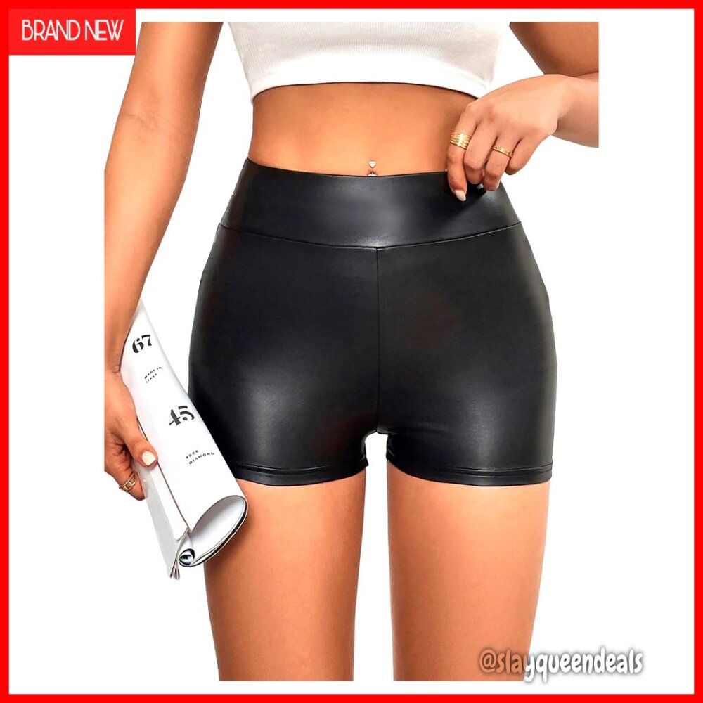 High Waisted Faux Leather Mini Shorts Leggings Party Club Skinny Fit
